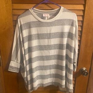 Pink Lily Gray and White Striped Top